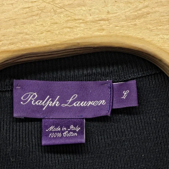 Ralph Lauren Purple Label Sweater Mens Large Navy Striped 1/4 Zip Italy Cotton